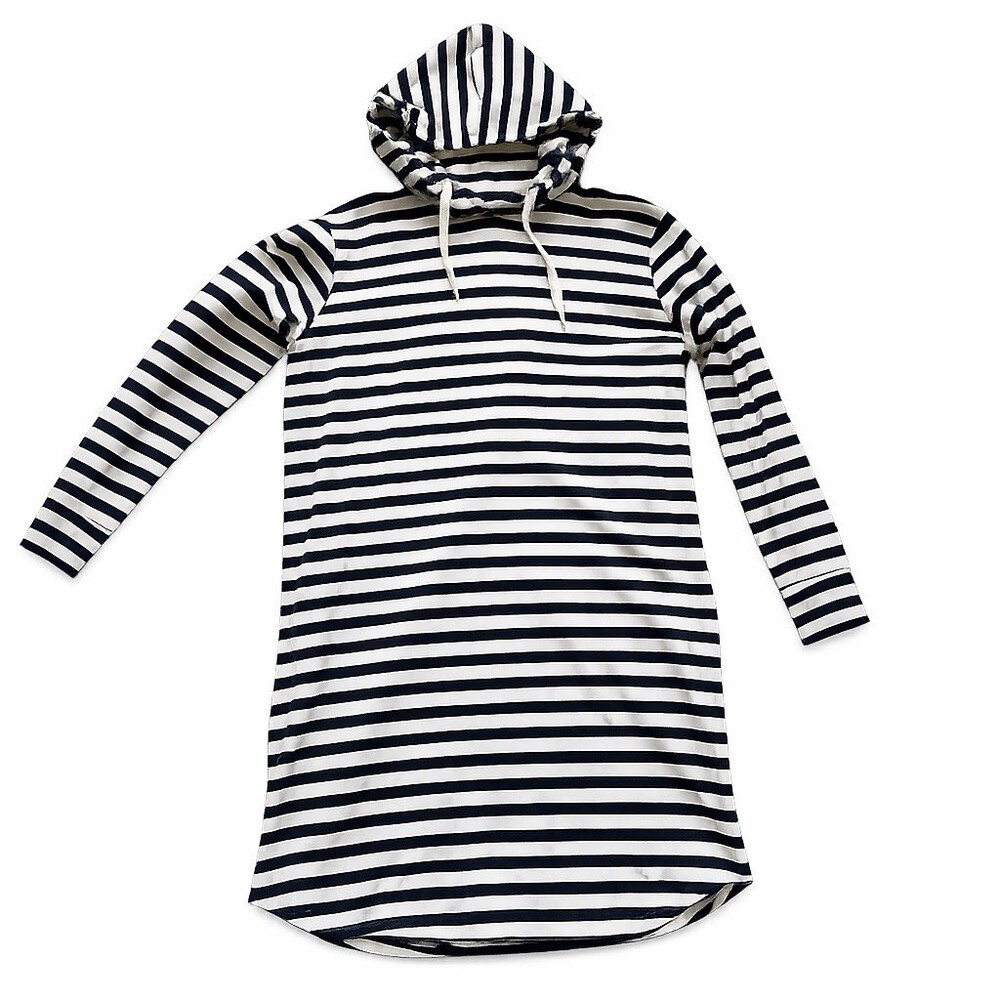 Kaffe Striped Hoodie Dress – Navy & White Cotton Stretch Coastal Large